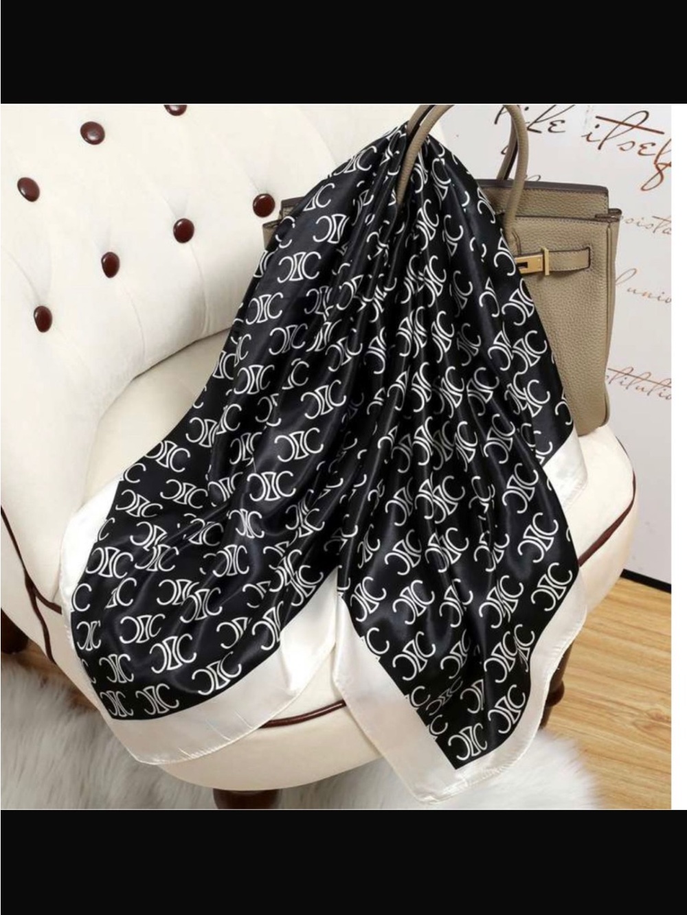 Luxury Patterned Satin Scarf - Picture 3 of 16